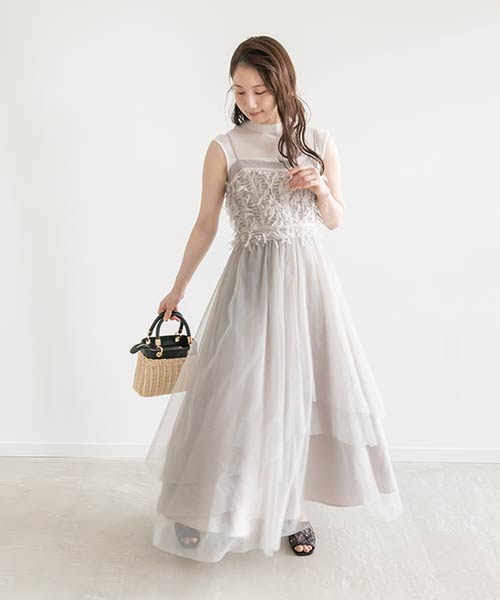 【SALE】シアーフリンジチュールワンピース