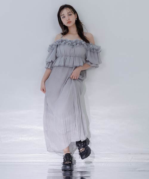 【SALE】2WAYスリーブフリルシフォンワンピース