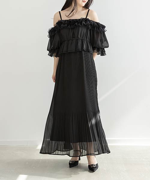 【SALE】2WAYスリーブフリルシフォンワンピース