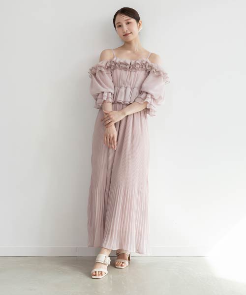 【SALE】2WAYスリーブフリルシフォンワンピース