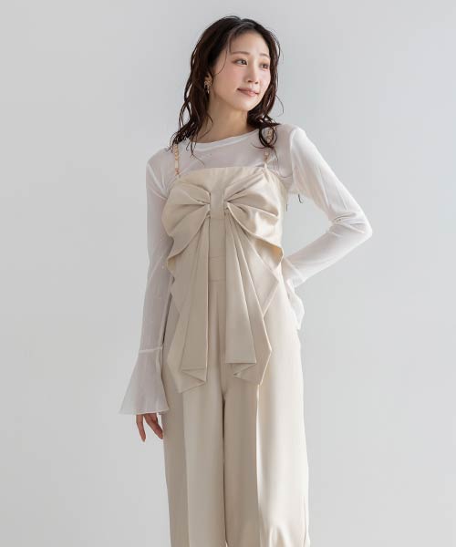 【SALE】2WAYストラップリボンロンパース