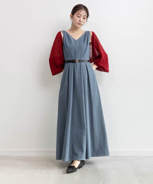 【SALE】タックフレアデニムワンピース