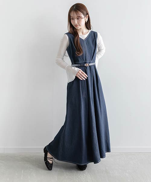 【SALE】タックフレアデニムワンピース