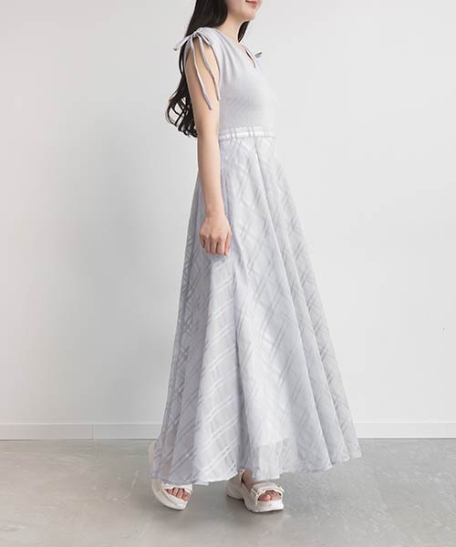 【SALE】ニットドッキングチェックワンピース