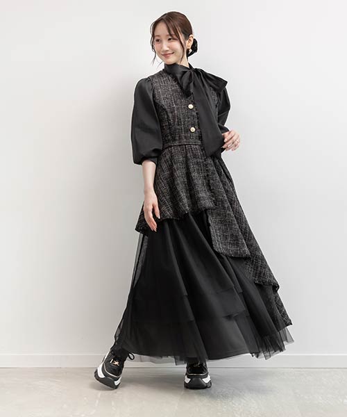 【4サイズ展開】チュールレイヤードジャケットワンピース