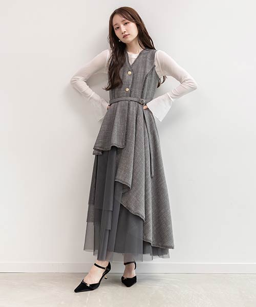 【4サイズ展開】チュールレイヤードジャケットワンピース