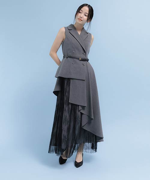 【4サイズ展開】レースプリーツドッキングレイヤードワンピース