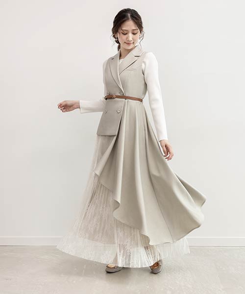 【4サイズ展開】レースプリーツドッキングレイヤードワンピース