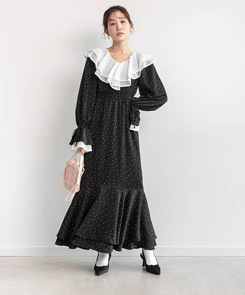 【SALE】ラッフルカラーフリルシフォンワンピース