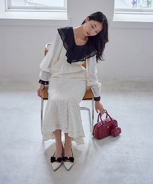 【SALE】ラッフルカラーフリルシフォンワンピース