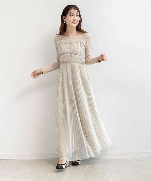 ビスチェデザインプリーツキャミワンピース