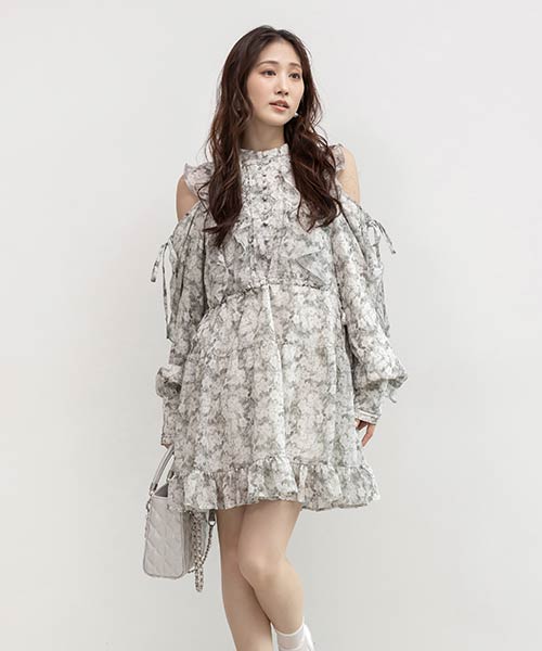 【SALE】2WAY シフォンフリルワンピース