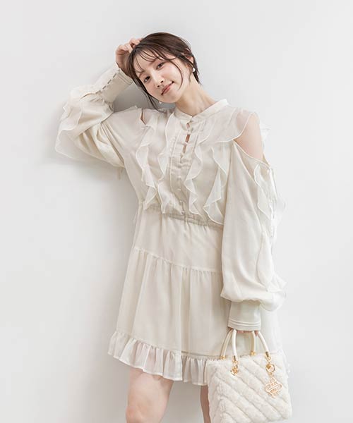 【SALE】2WAY シフォンフリルワンピース