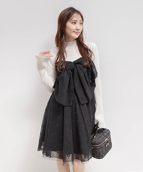 リボンチュールドッキングミニワンピース