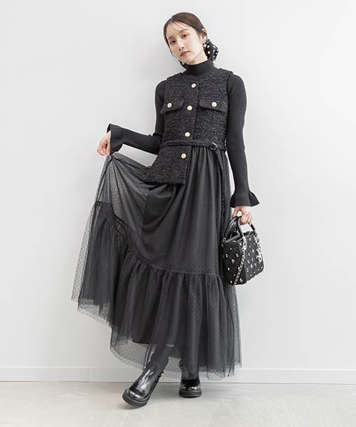 チュールレイヤードワンピース
