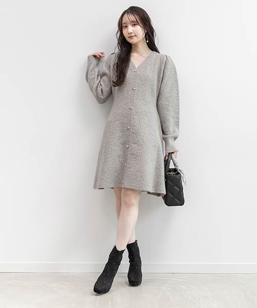 【選べる丈感】ツイードライクニットワンピース