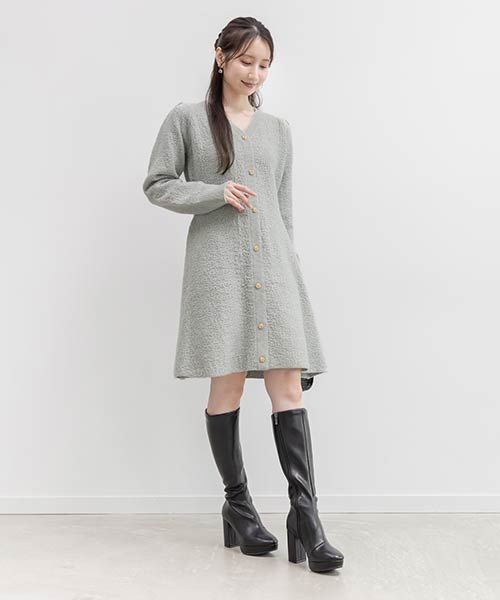 【選べる丈感】ツイードライクニットワンピース