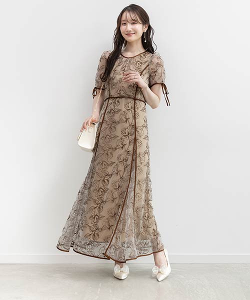 【26SS】エンブロイダリーチュールパイピングドレス