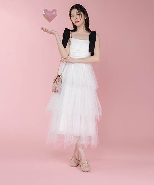 【Heart Collection】ハートチュールリボンティアードワンピース