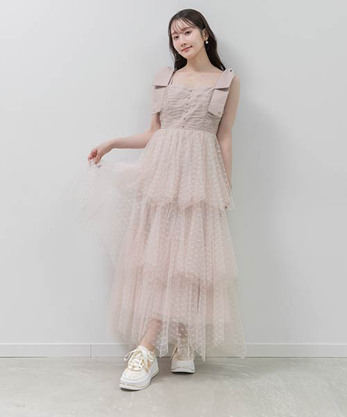 【Heart Collection】ハートチュールリボンティアードワンピース
