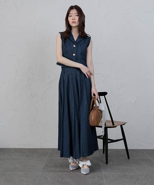 フリンジジレ＆プリーツスカートセットアップ