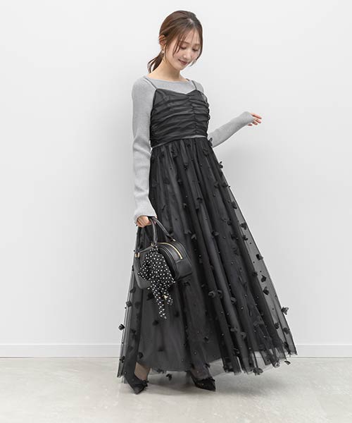 【Flower Collection】3Dフラワーチュールキャミワンピース