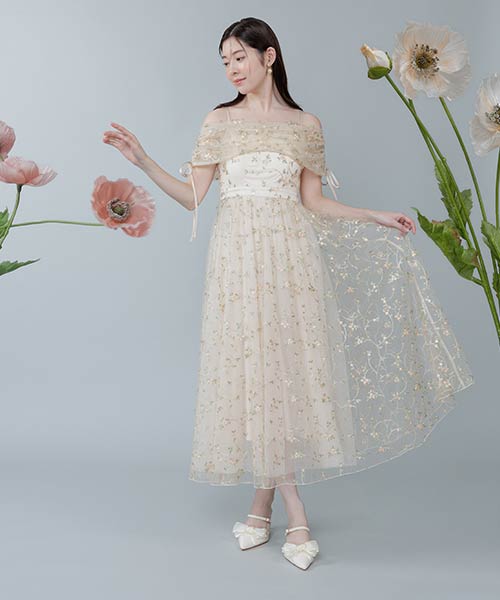 【Flower Collection】フラワー刺繍オフショルキャミワンピース