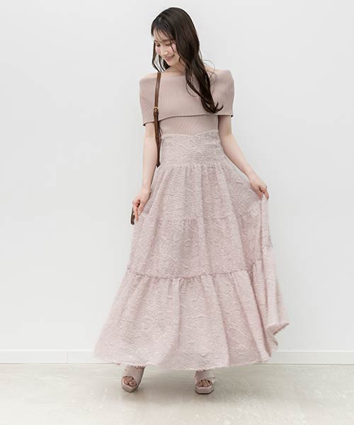 オフショルニットドッキングワンピース