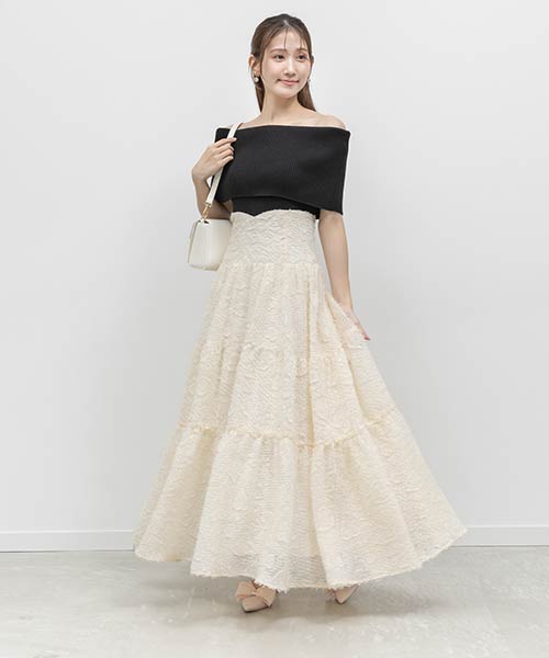 オフショルニットドッキングワンピース