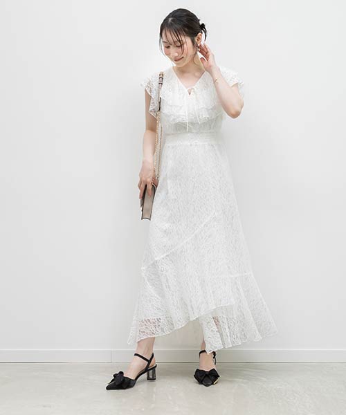 ラッフルカラーレースマーメイドワンピース