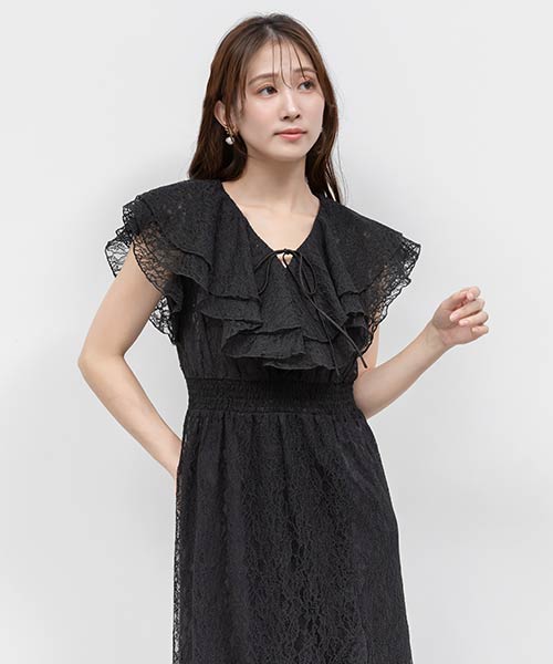 ラッフルカラーレースマーメイドワンピース