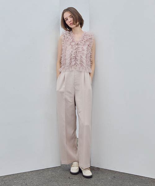 チュールフリルブラウスセットキャミロンパース