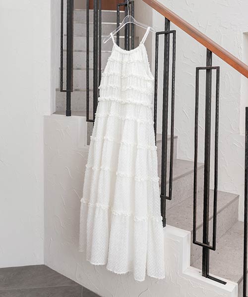 フリンジジャガードフリルキャミワンピース