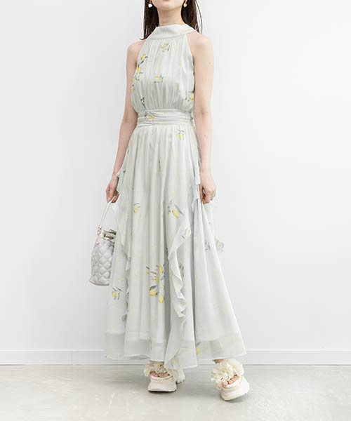 【SALE】【Lemon Collection】レモンフラワーホルターネックワンピース