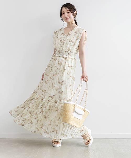 【SALE】プリーツティアードシフォンワンピース