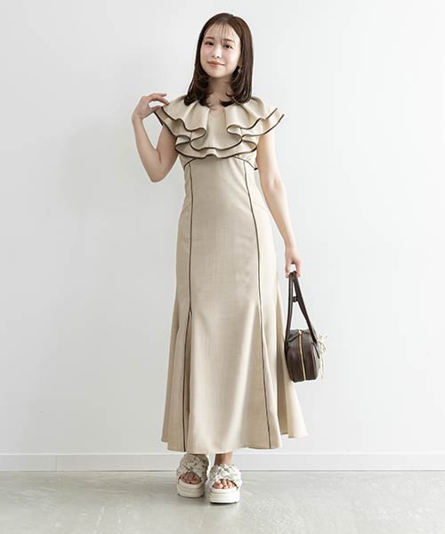 【SALE】ラッフルカラーマーメイドワンピース
