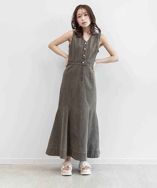 【SALE】Vネックデニムマーメイドワンピース