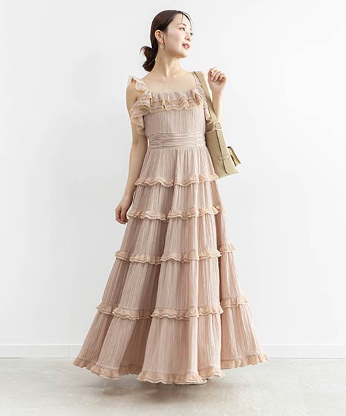 フリルティアードキャミワンピース