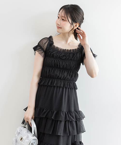 【SALE】ドットチュールフリルワンピース