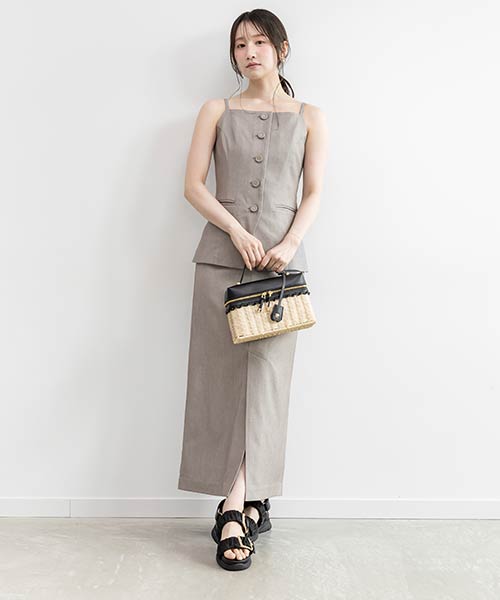 【SALE】モノグラムボタンキャミ×タイトスカートセットアップ