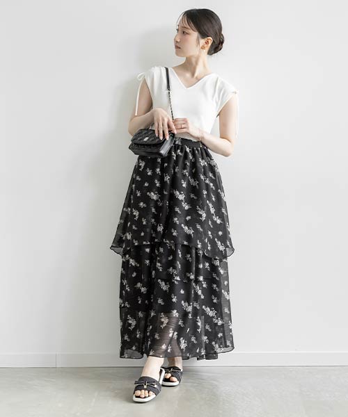【SALE】ニットドッキングフラワーティアードワンピース