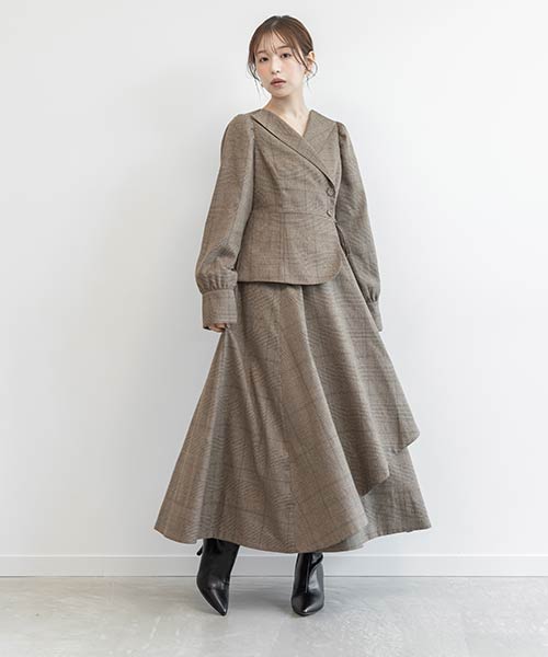 ショールカラーアシンメトリーワンピース
