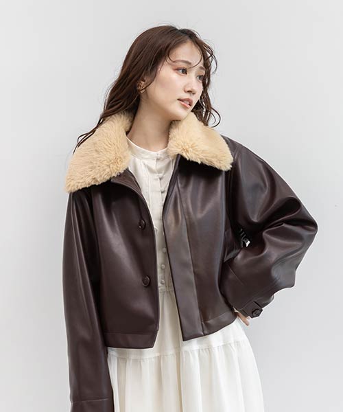 【選べる丈感】2WAY ファー襟付きフェイクレザージャケット