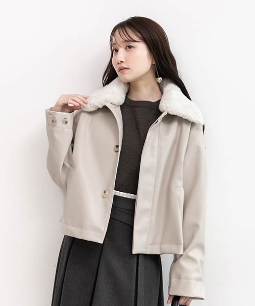 【選べる丈感】2WAY ファー襟付きフェイクレザージャケット