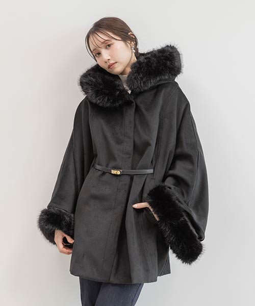 2WAY ファー付きミドルケープコート