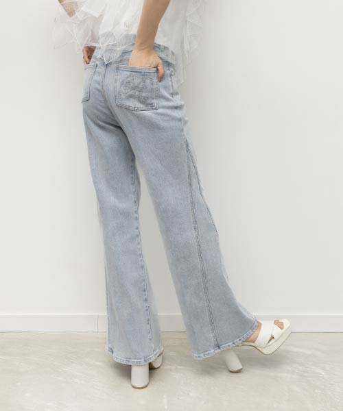 【00サイズあり】ロゴ刺繍ハイウエストデニムパンツ