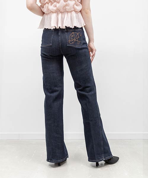 【00サイズあり】ロゴ刺繍ハイウエストデニムパンツ