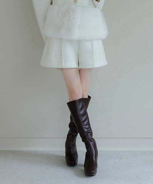 ハイウエストツイードショートパンツ