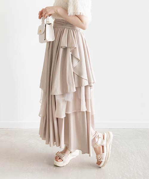 【SALE】アシンメトリーティアードスカート