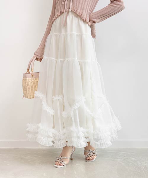 チュールフリルティアードスカート